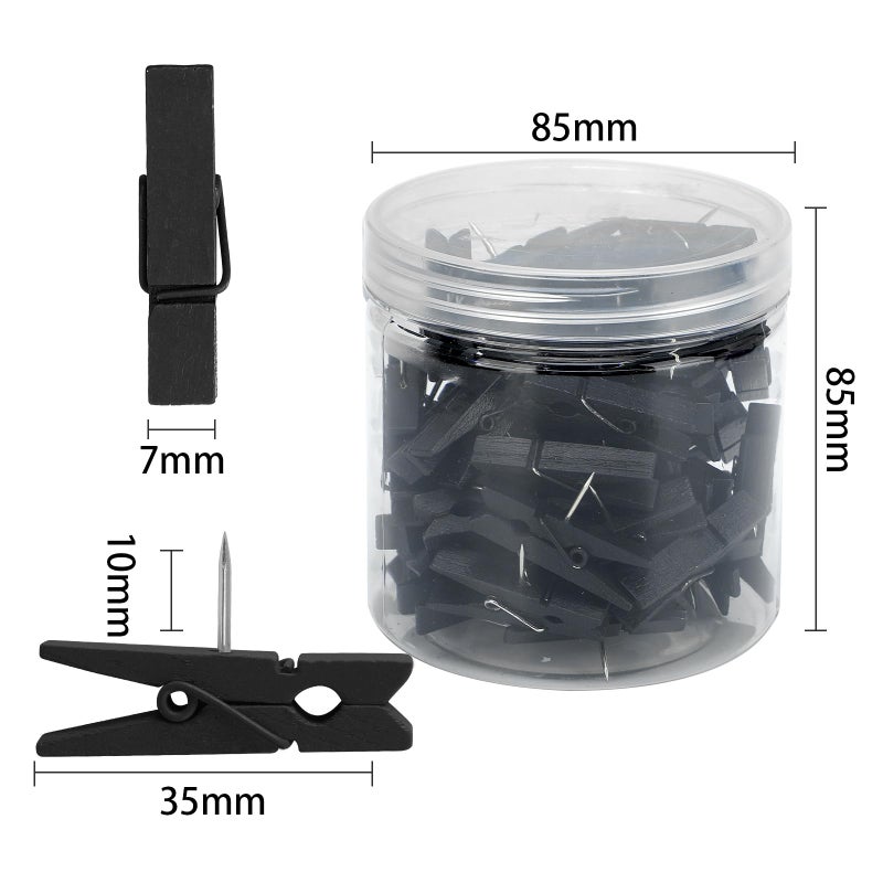 Senkary 60 Pieces Black Push Pins with Wooden Clips  Clothespin Pushpins Cute Decorative Thumb Tacks for Cork Board  Bulletin Board  Photos  Crafts  Classroom Office - Image 2